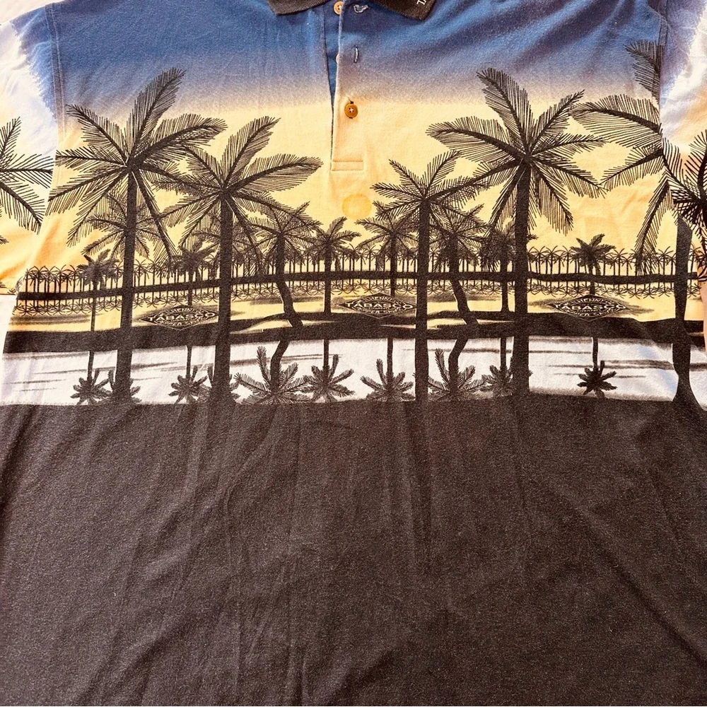 Palm tree sunset button down collar shirt by Tabasco sportswear men XXL like new